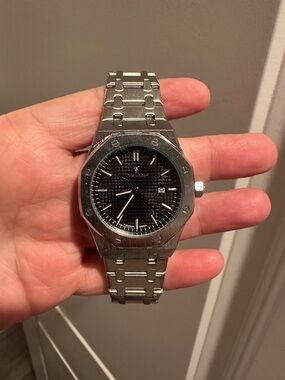 Stainless Steel Men's Watch with Black Dial